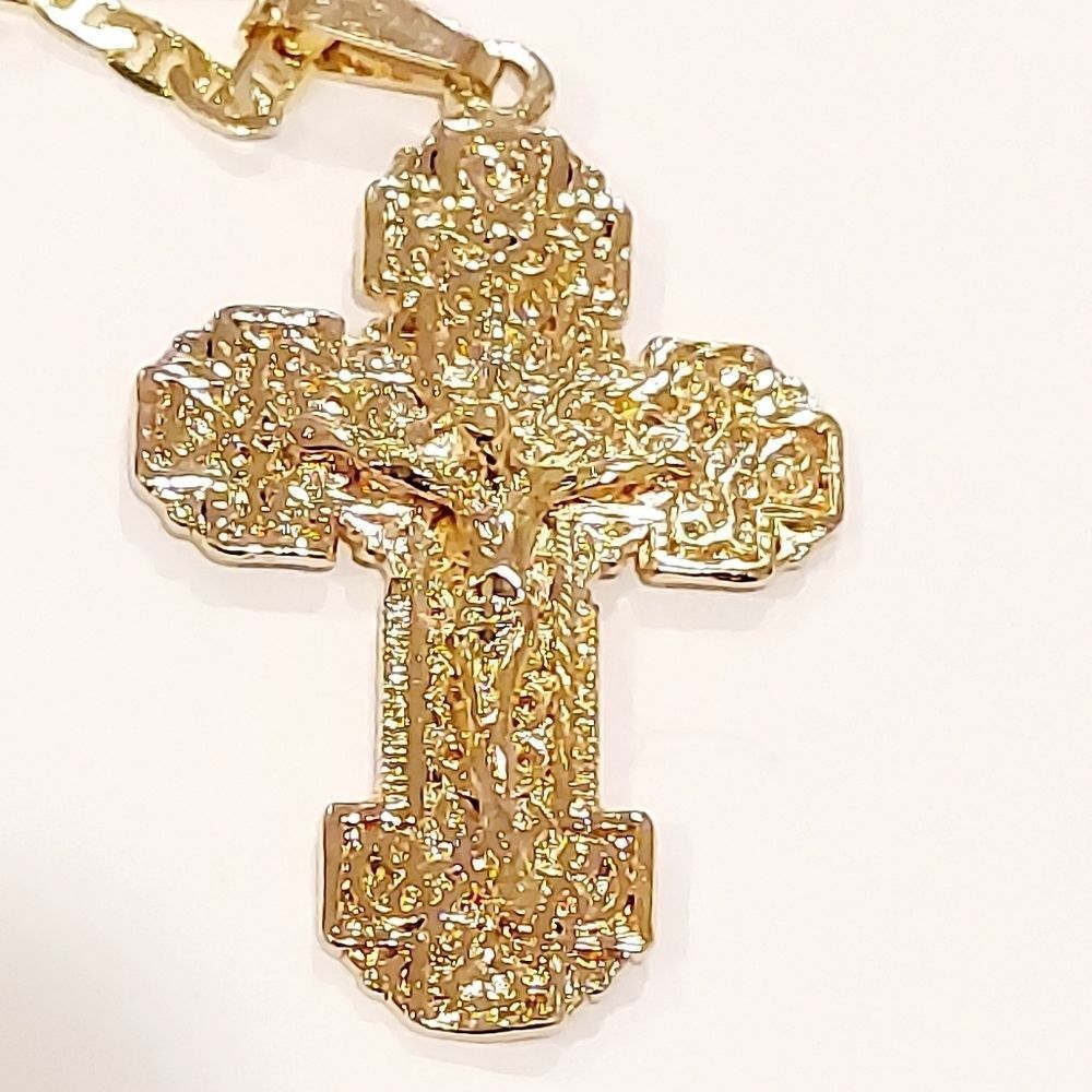 Men's 18kt Gold Plated Flat Marine Link w/ cross pendant